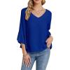 imageLYANER Womens Casual V Neck Ruffle Bell Half Sleeve Blouse Shirt Tunic TopRoyal Blue