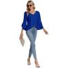 imageLYANER Womens Casual V Neck Ruffle Bell Half Sleeve Blouse Shirt Tunic TopRoyal Blue