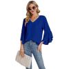 imageLYANER Womens Casual V Neck Ruffle Bell Half Sleeve Blouse Shirt Tunic TopRoyal Blue
