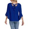 imageLYANER Womens Casual V Neck Ruffle Bell Half Sleeve Blouse Shirt Tunic TopRoyal Blue