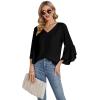 imageLYANER Womens Casual V Neck Ruffle Bell Half Sleeve Blouse Shirt Tunic TopSolid Black