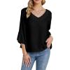 imageLYANER Womens Casual V Neck Ruffle Bell Half Sleeve Blouse Shirt Tunic TopSolid Black