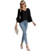 imageLYANER Womens Casual V Neck Ruffle Bell Half Sleeve Blouse Shirt Tunic TopSolid Black