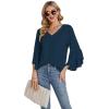 imageLYANER Womens Casual V Neck Ruffle Bell Half Sleeve Blouse Shirt Tunic TopTeal Blue