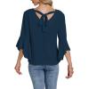 imageLYANER Womens Casual V Neck Ruffle Bell Half Sleeve Blouse Shirt Tunic TopTeal Blue