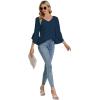 imageLYANER Womens Casual V Neck Ruffle Bell Half Sleeve Blouse Shirt Tunic TopTeal Blue