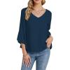 imageLYANER Womens Casual V Neck Ruffle Bell Half Sleeve Blouse Shirt Tunic TopTeal Blue
