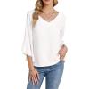 imageLYANER Womens Casual V Neck Ruffle Bell Half Sleeve Blouse Shirt Tunic TopWhite