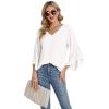 imageLYANER Womens Casual V Neck Ruffle Bell Half Sleeve Blouse Shirt Tunic TopWhite