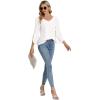 imageLYANER Womens Casual V Neck Ruffle Bell Half Sleeve Blouse Shirt Tunic TopWhite
