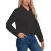 imageLYANER Womens Collar V Neck Pleated Button Down Long Sleeve Office Blouse Shirt TopBlack