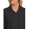 imageLYANER Womens Collar V Neck Pleated Button Down Long Sleeve Office Blouse Shirt TopBlack