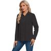 imageLYANER Womens Collar V Neck Pleated Button Down Long Sleeve Office Blouse Shirt TopBlack