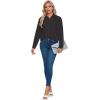 imageLYANER Womens Collar V Neck Pleated Button Down Long Sleeve Office Blouse Shirt TopBlack