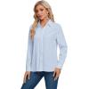 imageLYANER Womens Collar V Neck Pleated Button Down Long Sleeve Office Blouse Shirt TopLight Blue
