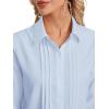 imageLYANER Womens Collar V Neck Pleated Button Down Long Sleeve Office Blouse Shirt TopLight Blue
