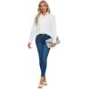 imageLYANER Womens Collar V Neck Pleated Button Down Long Sleeve Office Blouse Shirt TopWhite