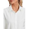 imageLYANER Womens Collar V Neck Pleated Button Down Long Sleeve Office Blouse Shirt TopWhite