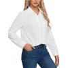 imageLYANER Womens Collar V Neck Pleated Button Down Long Sleeve Office Blouse Shirt TopWhite