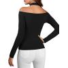 imageLYANER Womens Halter Off Shoulder Spaghetti Strap Cutout Long Sleeve Blouse Shirt TopBlack