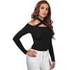 imageLYANER Womens Halter Off Shoulder Spaghetti Strap Cutout Long Sleeve Blouse Shirt TopBlack