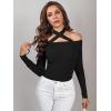 imageLYANER Womens Halter Off Shoulder Spaghetti Strap Cutout Long Sleeve Blouse Shirt TopBlack