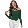 imageLYANER Womens Halter Off Shoulder Spaghetti Strap Cutout Long Sleeve Blouse Shirt TopDark Green