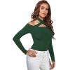 imageLYANER Womens Halter Off Shoulder Spaghetti Strap Cutout Long Sleeve Blouse Shirt TopDark Green