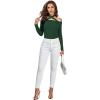 imageLYANER Womens Halter Off Shoulder Spaghetti Strap Cutout Long Sleeve Blouse Shirt TopDark Green