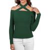 imageLYANER Womens Halter Off Shoulder Spaghetti Strap Cutout Long Sleeve Blouse Shirt TopDark Green