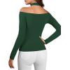 imageLYANER Womens Halter Off Shoulder Spaghetti Strap Cutout Long Sleeve Blouse Shirt TopDark Green