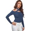 imageLYANER Womens Halter Off Shoulder Spaghetti Strap Cutout Long Sleeve Blouse Shirt TopDusty Blue