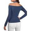 imageLYANER Womens Halter Off Shoulder Spaghetti Strap Cutout Long Sleeve Blouse Shirt TopDusty Blue