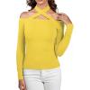 imageLYANER Womens Halter Off Shoulder Spaghetti Strap Cutout Long Sleeve Blouse Shirt TopLight Yellow