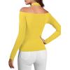 imageLYANER Womens Halter Off Shoulder Spaghetti Strap Cutout Long Sleeve Blouse Shirt TopLight Yellow