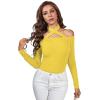 imageLYANER Womens Halter Off Shoulder Spaghetti Strap Cutout Long Sleeve Blouse Shirt TopLight Yellow