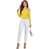 imageLYANER Womens Halter Off Shoulder Spaghetti Strap Cutout Long Sleeve Blouse Shirt TopLight Yellow