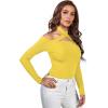 imageLYANER Womens Halter Off Shoulder Spaghetti Strap Cutout Long Sleeve Blouse Shirt TopLight Yellow