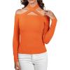 imageLYANER Womens Halter Off Shoulder Spaghetti Strap Cutout Long Sleeve Blouse Shirt TopOrange