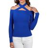 imageLYANER Womens Halter Off Shoulder Spaghetti Strap Cutout Long Sleeve Blouse Shirt TopRoyal Blue