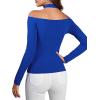 imageLYANER Womens Halter Off Shoulder Spaghetti Strap Cutout Long Sleeve Blouse Shirt TopRoyal Blue
