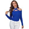 imageLYANER Womens Halter Off Shoulder Spaghetti Strap Cutout Long Sleeve Blouse Shirt TopRoyal Blue