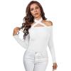 imageLYANER Womens Halter Off Shoulder Spaghetti Strap Cutout Long Sleeve Blouse Shirt TopWhite
