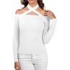 imageLYANER Womens Halter Off Shoulder Spaghetti Strap Cutout Long Sleeve Blouse Shirt TopWhite