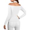 imageLYANER Womens Halter Off Shoulder Spaghetti Strap Cutout Long Sleeve Blouse Shirt TopWhite