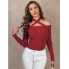 imageLYANER Womens Halter Off Shoulder Spaghetti Strap Cutout Long Sleeve Blouse Shirt TopWine Red
