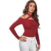 imageLYANER Womens Halter Off Shoulder Spaghetti Strap Cutout Long Sleeve Blouse Shirt TopWine Red