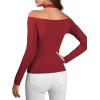 imageLYANER Womens Halter Off Shoulder Spaghetti Strap Cutout Long Sleeve Blouse Shirt TopWine Red