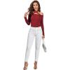 imageLYANER Womens Halter Off Shoulder Spaghetti Strap Cutout Long Sleeve Blouse Shirt TopWine Red