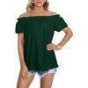 imageLYANER Womens Off Shoulder Ruffle Short Sleeve Ruched Casual Loose Tops Blouse ShirtDark Green